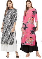 Gosriki Women'S Multicolor Printed Straight Kurta Pack Of 02(Black-Chakri & Dabba-Pink_Xxl)