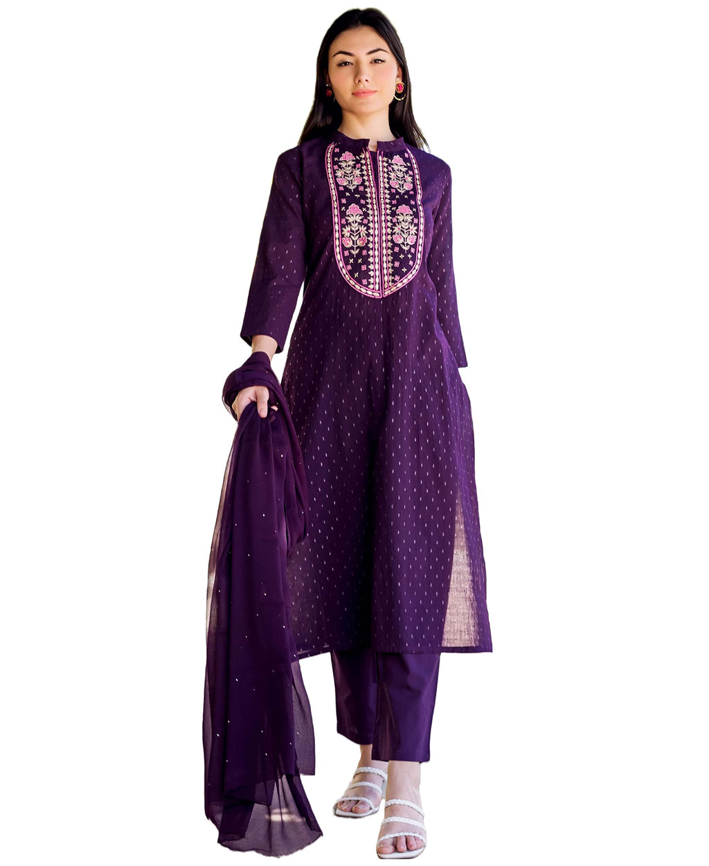 ANNI DESIGNER Womens Cotton Blend Straight Printed Kurta with Pant & Dupatta (RAJI-BEGANI_XXL_Purple_XX-Large)