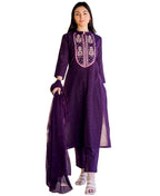ANNI DESIGNER Womens Cotton Blend Straight Printed Kurta with Pant & Dupatta (RAJI-BEGANI_XXL_Purple_XX-Large)