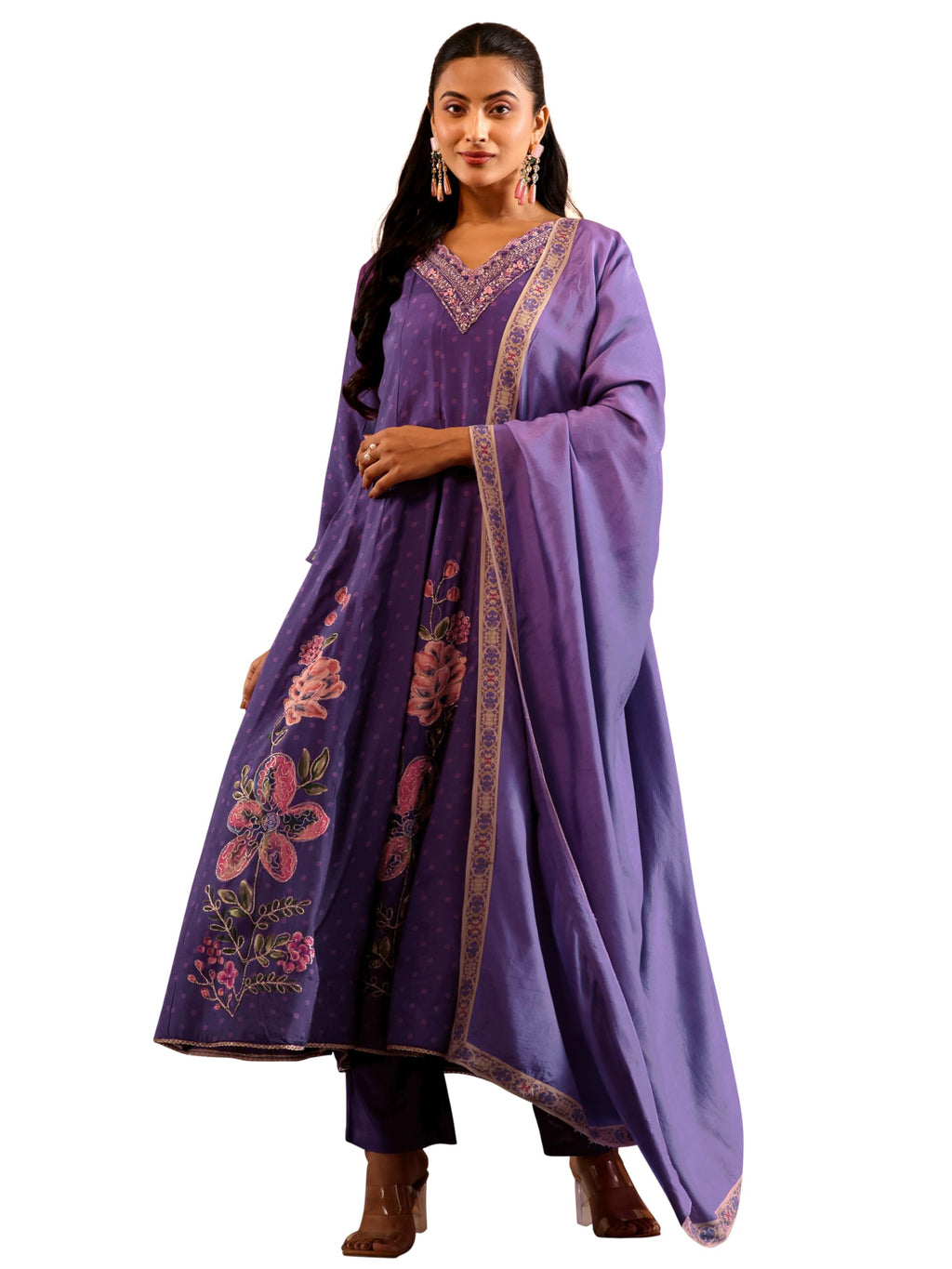 Libas Art Printed Muslin Anarkali Kurta Set for Women (49823AS)