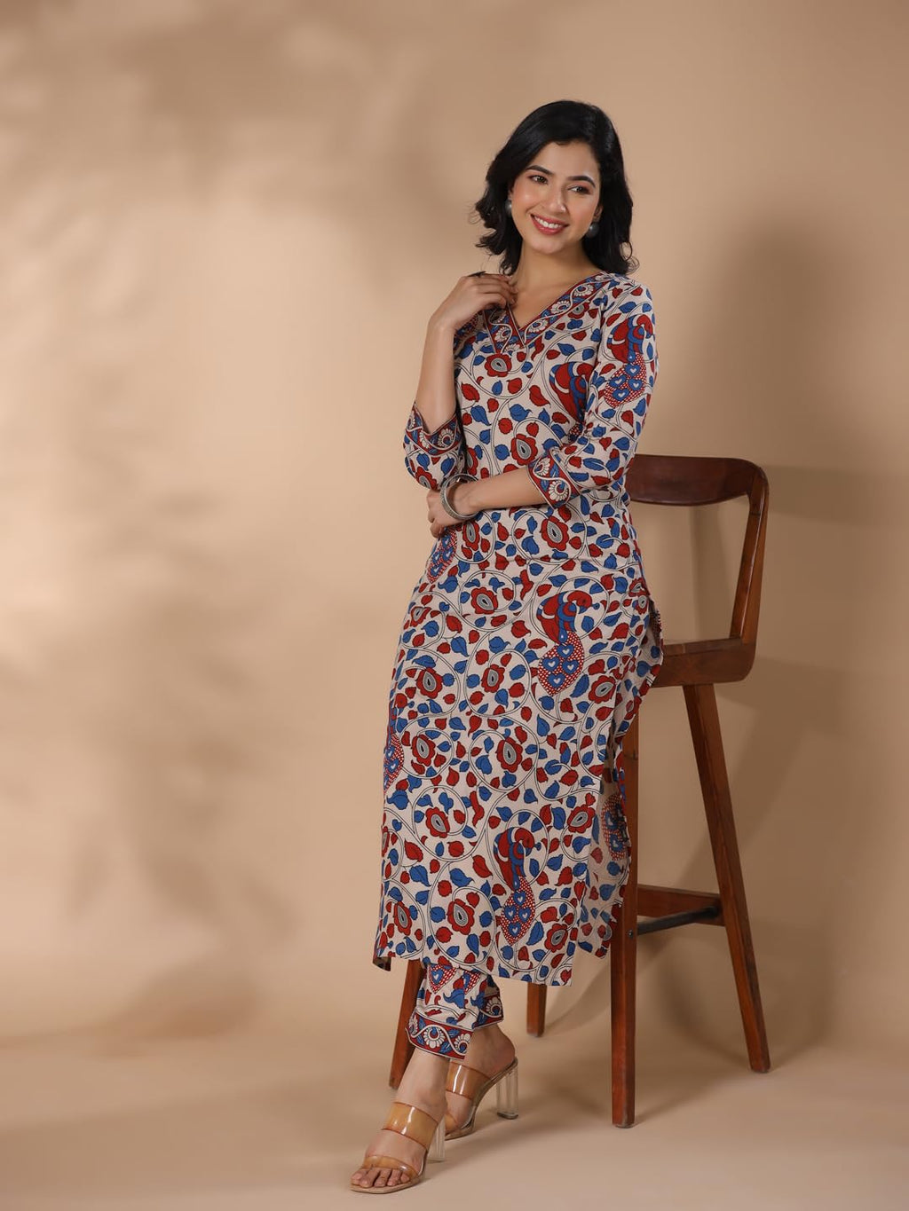 ANNI DESIGNER Ladies Cotton Blend Kurta & Trousers, cream, M