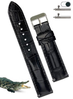 vinacreations 21mm Black Handmade Alligator Belly Leather Watch Band Men Quick Release Premium Crocodile Strap by Vietnamese DH-