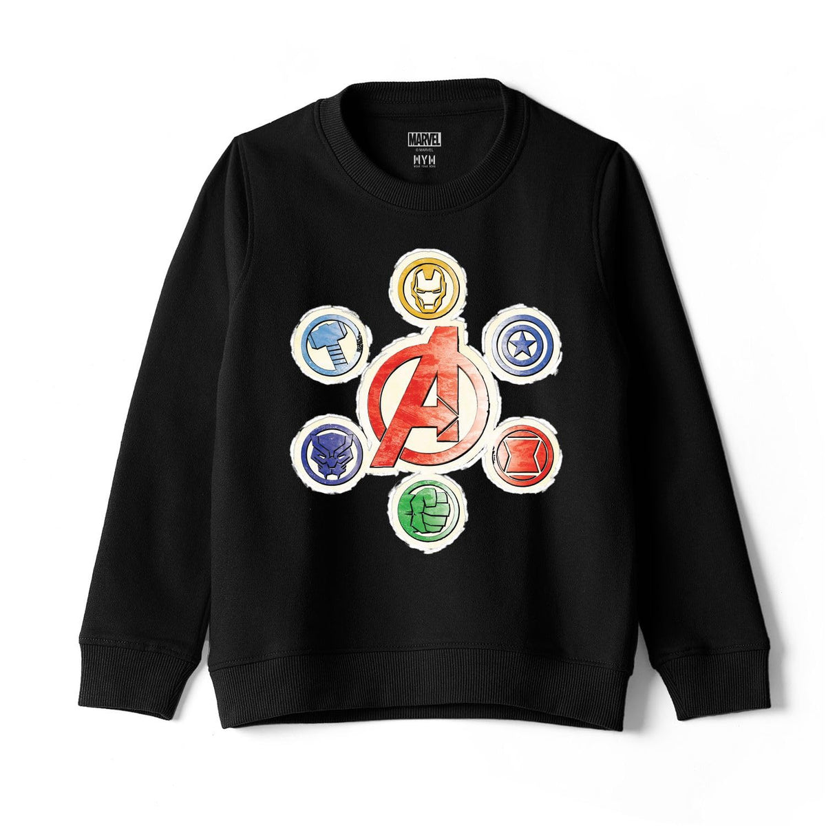 Wear Your Mind Avengers Character Print Black Round Neck Boys Sweatshirt DMARKSW609.2_1516Y 15-16
