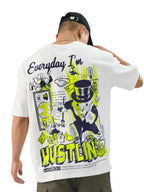 The Souled Store Official Monopoly: Hustlin Men and Boys Short Sleeve Round Neck White Graphic Printed Cotton Oversized T-Shirt