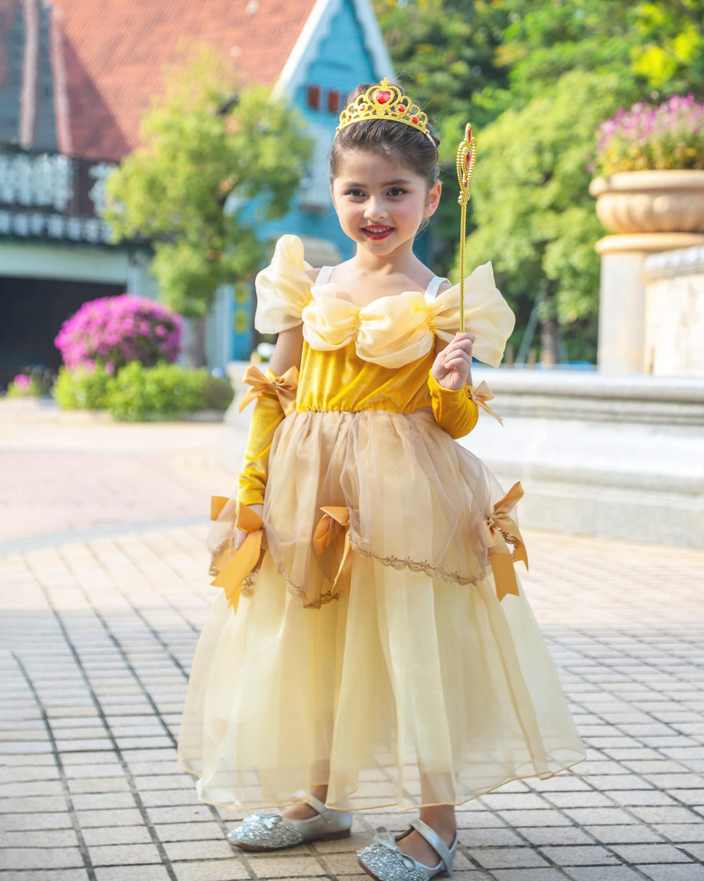 TYHTYM Belle Costumes Dress Up Party Girls Princess Cosplay Halloween Kids Ball Gown 2-13Years Gold