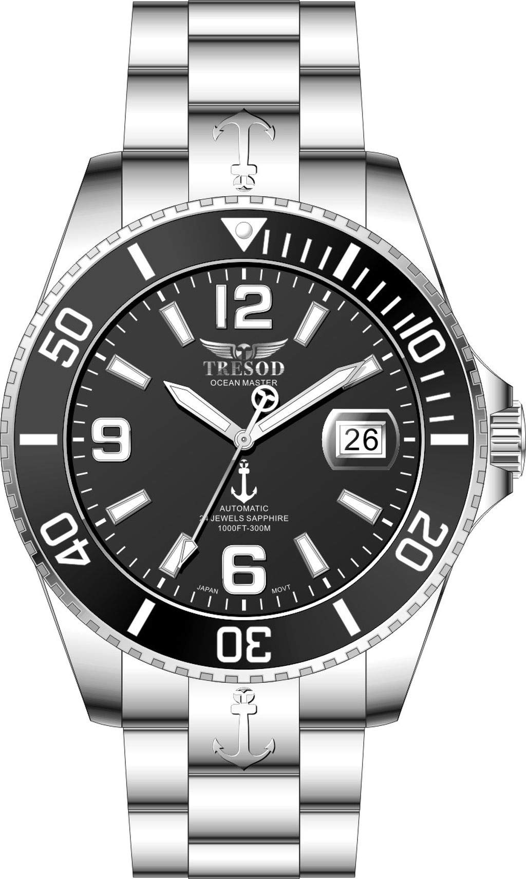 Tresod Men's Ocean Master 300M Front & Back Sapphire Crystal Ceramic Bezel 24J Automatic Watch (Model # OM-0103)