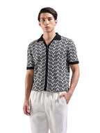 The Indian Garage Co Mens Slim Fit Geometric Flatknit Half Sleeves Shirt