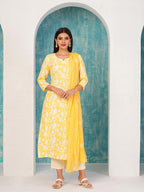 ANNI DESIGNER Ladies Cotton Blend Kurta with Trousers and Dupatta, yellow, M