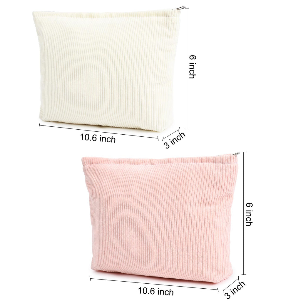 SOIDRAM 2 Pieces Corduroy Makeup Bag Large Corduroy Cosmetic Bag Capacity Canvas Travel Toiletry Bag Organizer Cute Makeup Brush