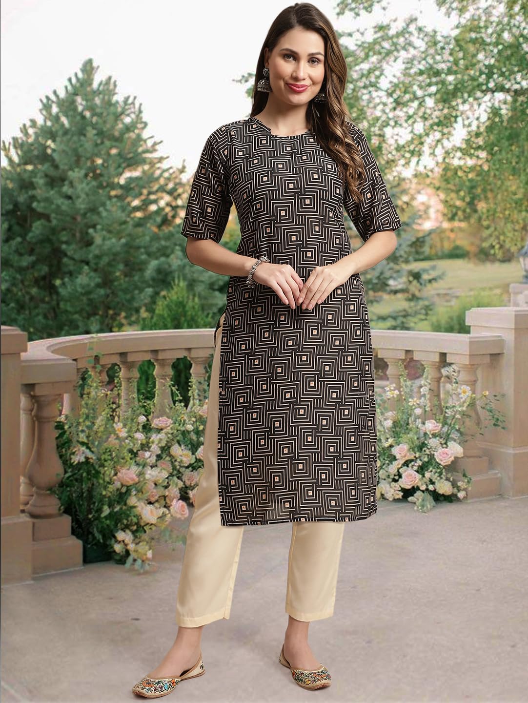 Tee Projekt Crepe Printed Kurti & Pant Set For Women Ethnic Wear Casual Wear Kurta Set