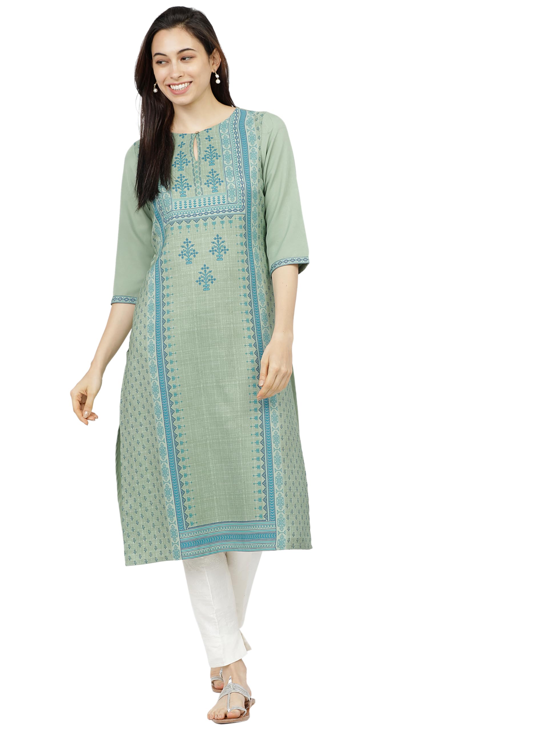 Ketch WomenS Polyester Straight Fit Kurta Dress Shirt (Khku000058_Green_M)