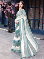 Satrani Womens Weightless Georgette Woven Zari Hot Fixing Printed Saree with Unstitched Blouse Piece