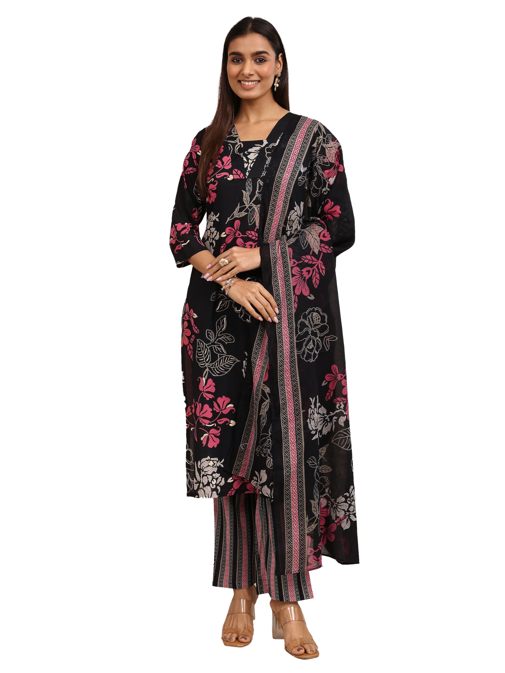 Libas Printed cotton blend Straight Kurta With Trouser and Dupatta (401259XXL)
