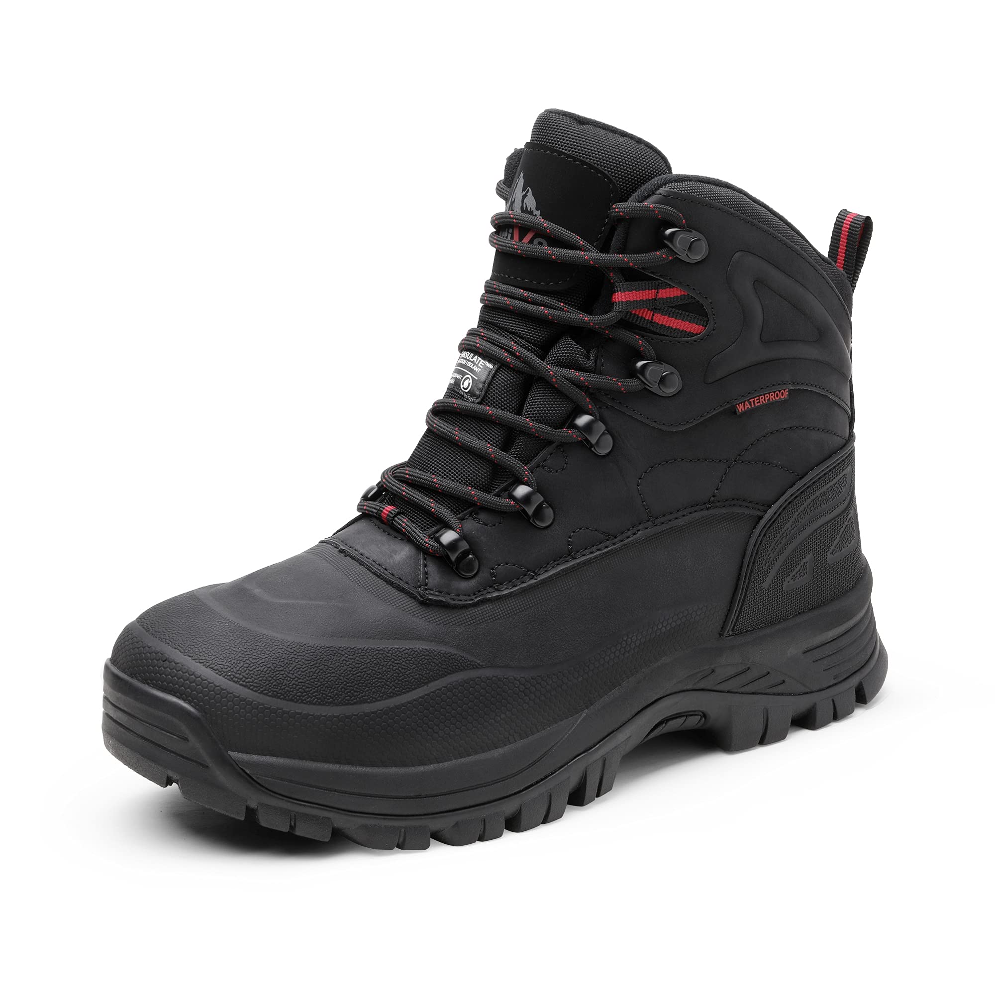 NORTIV 8 Men's A0014 Black Insulated Waterproof Construction Hiking Winter Snow Boots Size 7.5 M US