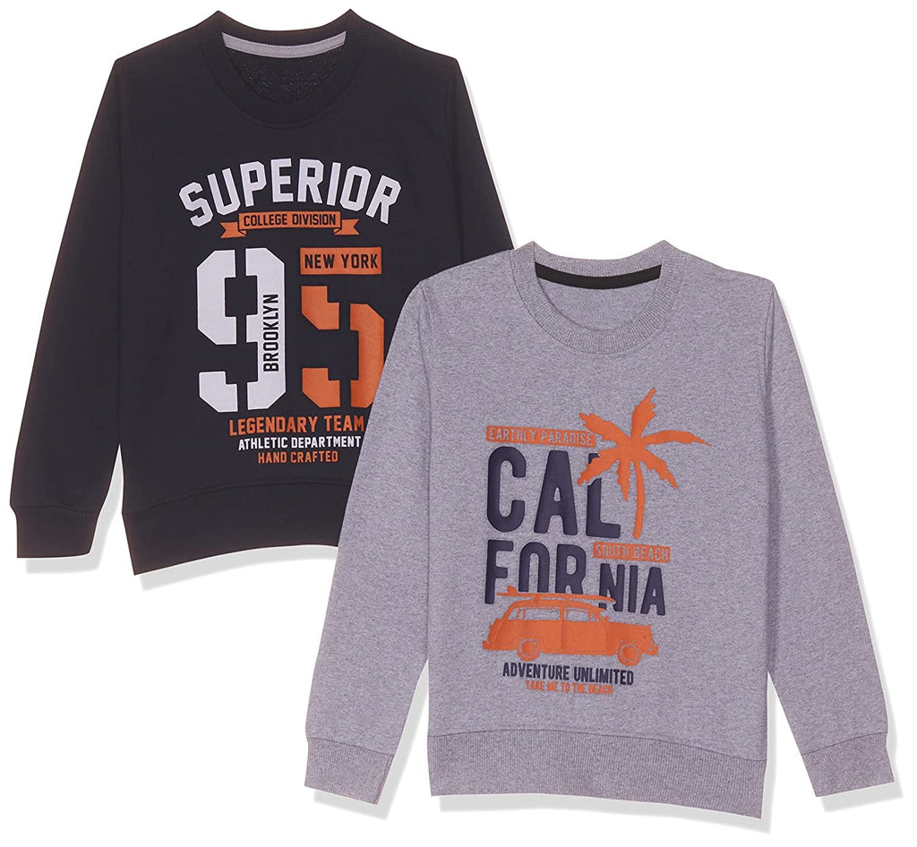 T2F Boys Cotton Printed Round Neck Sweatshirt (Pack of 2)