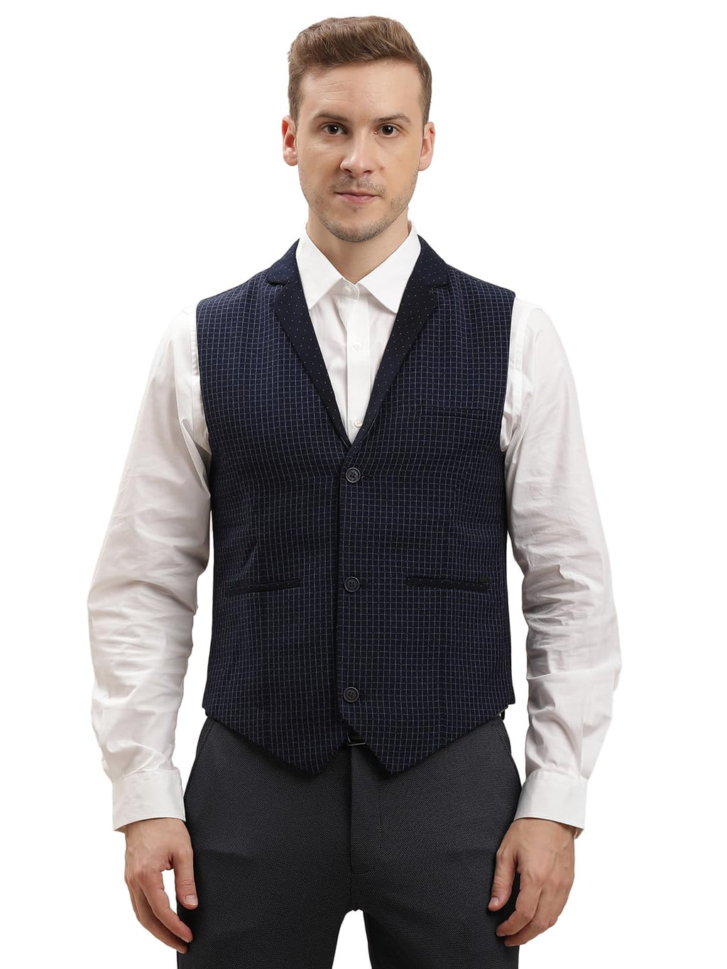 Turtle Men Terry Rayon Self Design Navy Blue Waistcoat