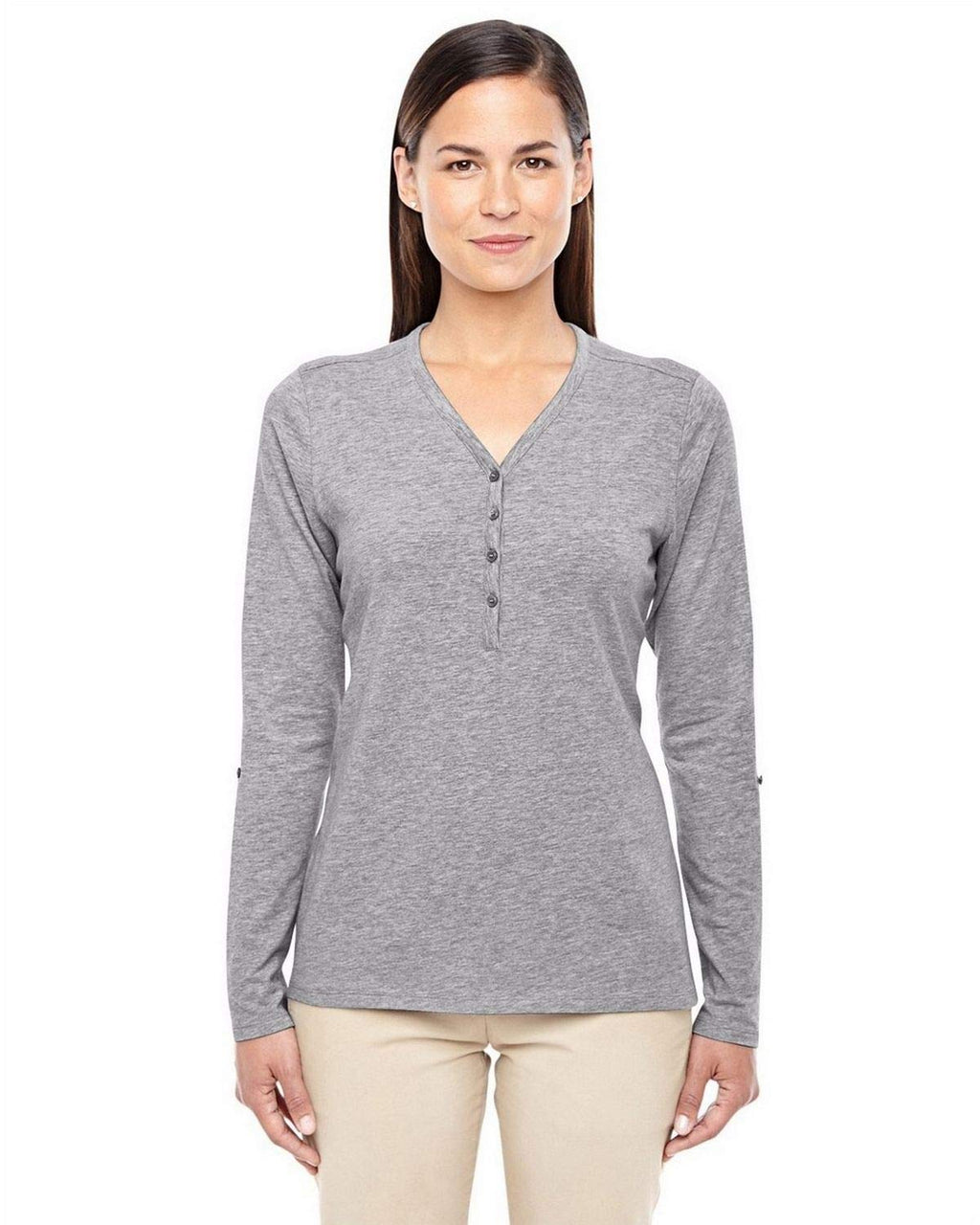 Ladies Perfect FitY-Placket convertible Sleeve Knit Top - WHITE - XS(D0102H7YEEX)