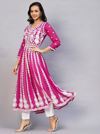ANNI DESIGNER Womens Georgette Chikankari Embroidered Anarkali Kurti (Kari Pink-Nw1_M_Dark Pink_Medium)