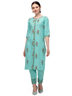 Fashion Basket Women'S Cotton Blend Embroidered Straight Kurta (E6038) (Large) Blue