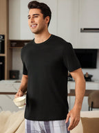 Shasmi Mens Black Rich Solid Round Neck Half Sleeve Plain Regular Fit Cotton T-Shirt l Comfortable and Versatile Fashion Tee, T