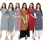 Pinkmint Womens Crepe Digital Print Straight Kurta [Pack of 6] (BD-331-351-347-356-337-375-M)