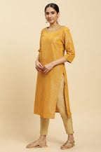 W For Woman WomenS Cotton Blend Solid Regular Kurta (23Auw12748-313367_Yellow