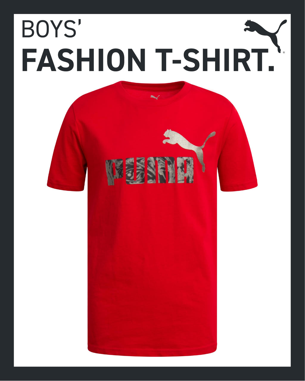 PUMA Boys' T-Shirt - Cat Logo T-Shirt for Boys - Athletic Crewneck Short Sleeve Tee (S-XL), Size X-Large, Puma Red/Black