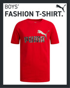 PUMA Boys' T-Shirt - Cat Logo T-Shirt for Boys - Athletic Crewneck Short Sleeve Tee (S-XL), Size X-Large, Puma Red/Black