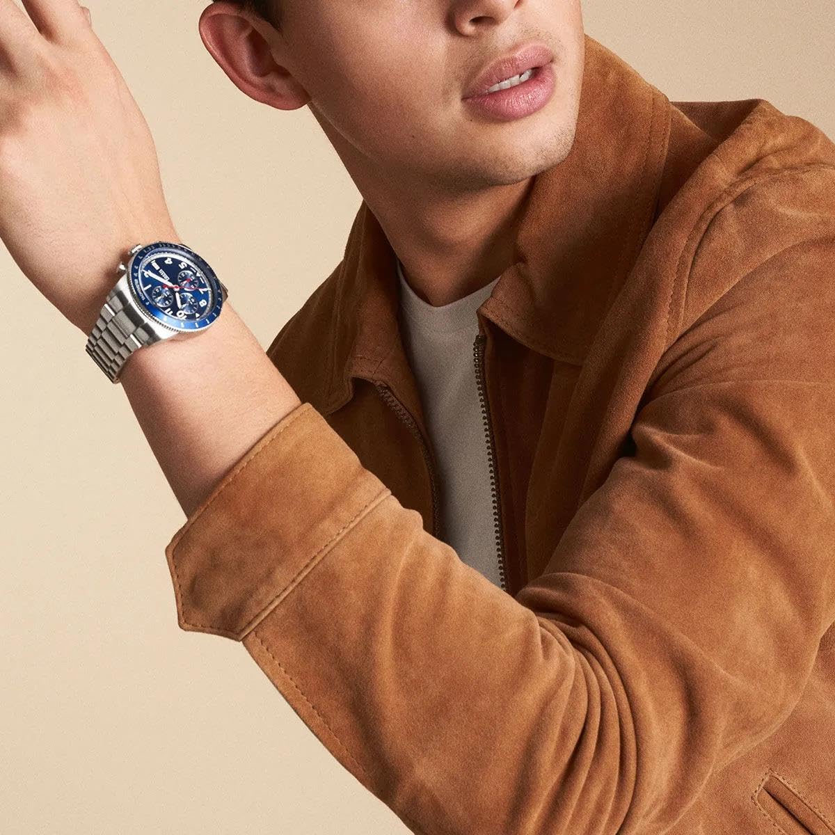 Fossil Men's Sport Tourer Quartz Stainless Steel Chronograph Watch, Color: Silver/Blue (Model: FS6047)