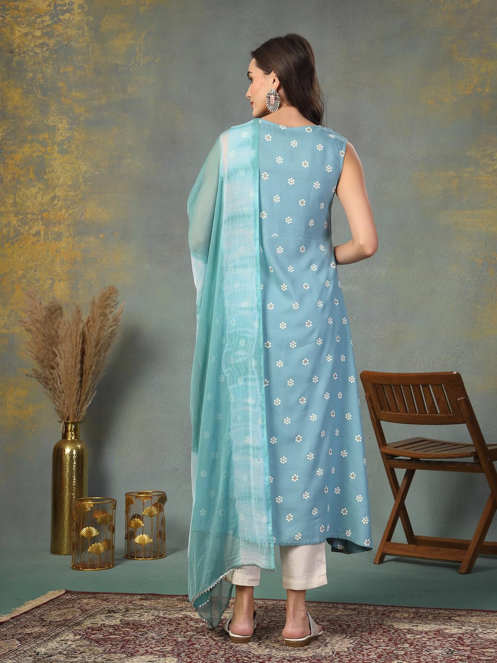 Stylum WomenS Floral Printed & Embroidered Rayon A-Line Kurta Dupatta Set