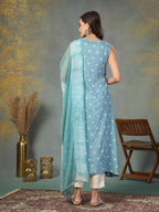 Stylum WomenS Floral Printed & Embroidered Rayon A-Line Kurta Dupatta Set
