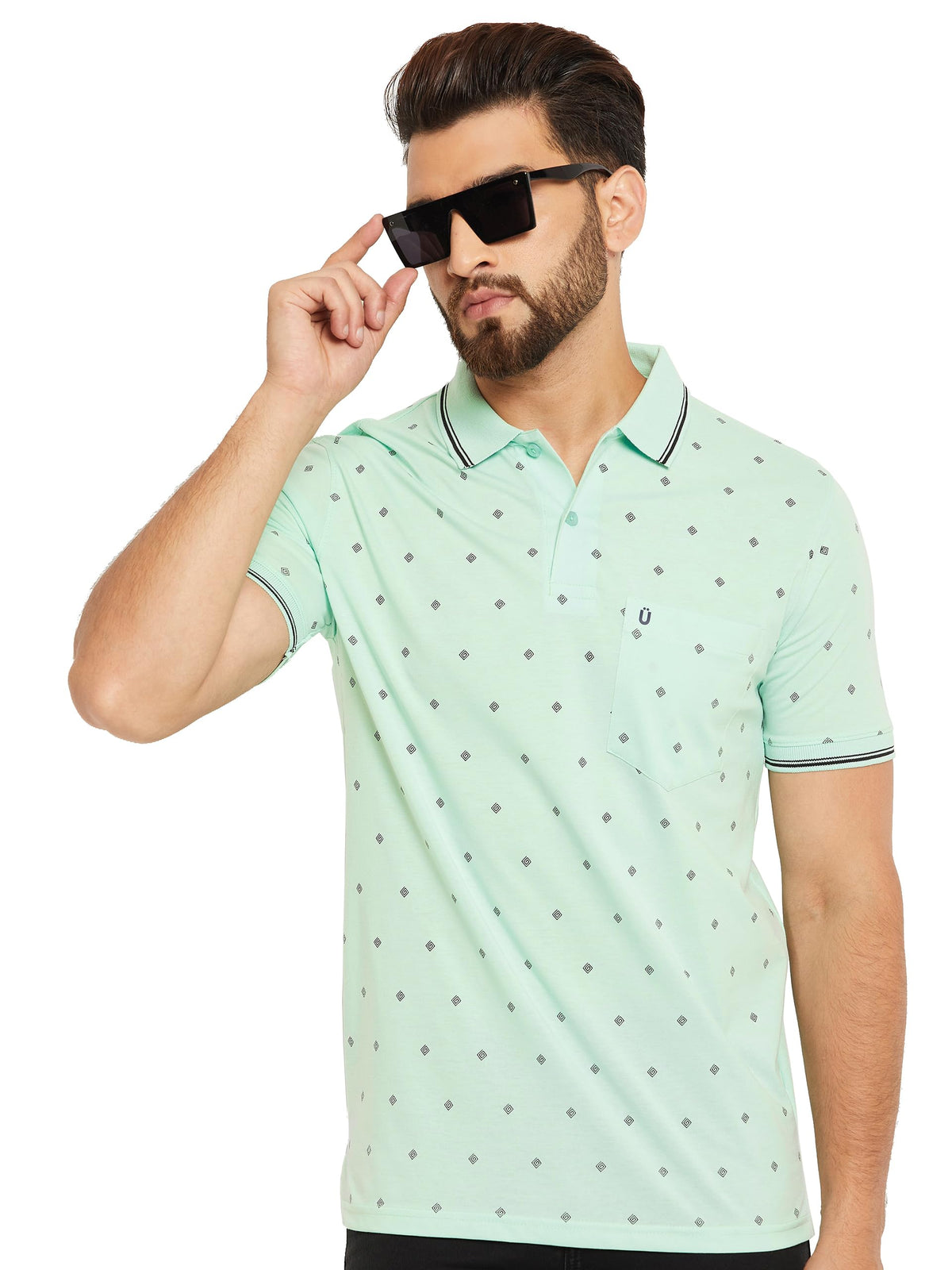 UNIBERRY Mens Cotton Blend Half Sleeve Printed Polo Neck TShirt Has A Short Sleeve & Pocket On ChestANREMT6MNT_3XL Mint Gree 3
