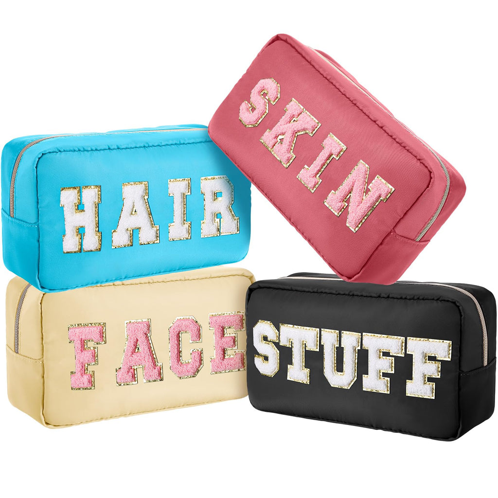Remerry 4 Pcs Makeup Bag Travel Cosmetic Bag Organization Chenille Letter Toiletries Stuff Pouch Preppy Waterproof Bag Gift for 