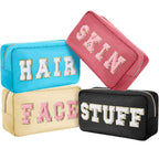 Remerry 4 Pcs Makeup Bag Travel Cosmetic Bag Organization Chenille Letter Toiletries Stuff Pouch Preppy Waterproof Bag Gift for 