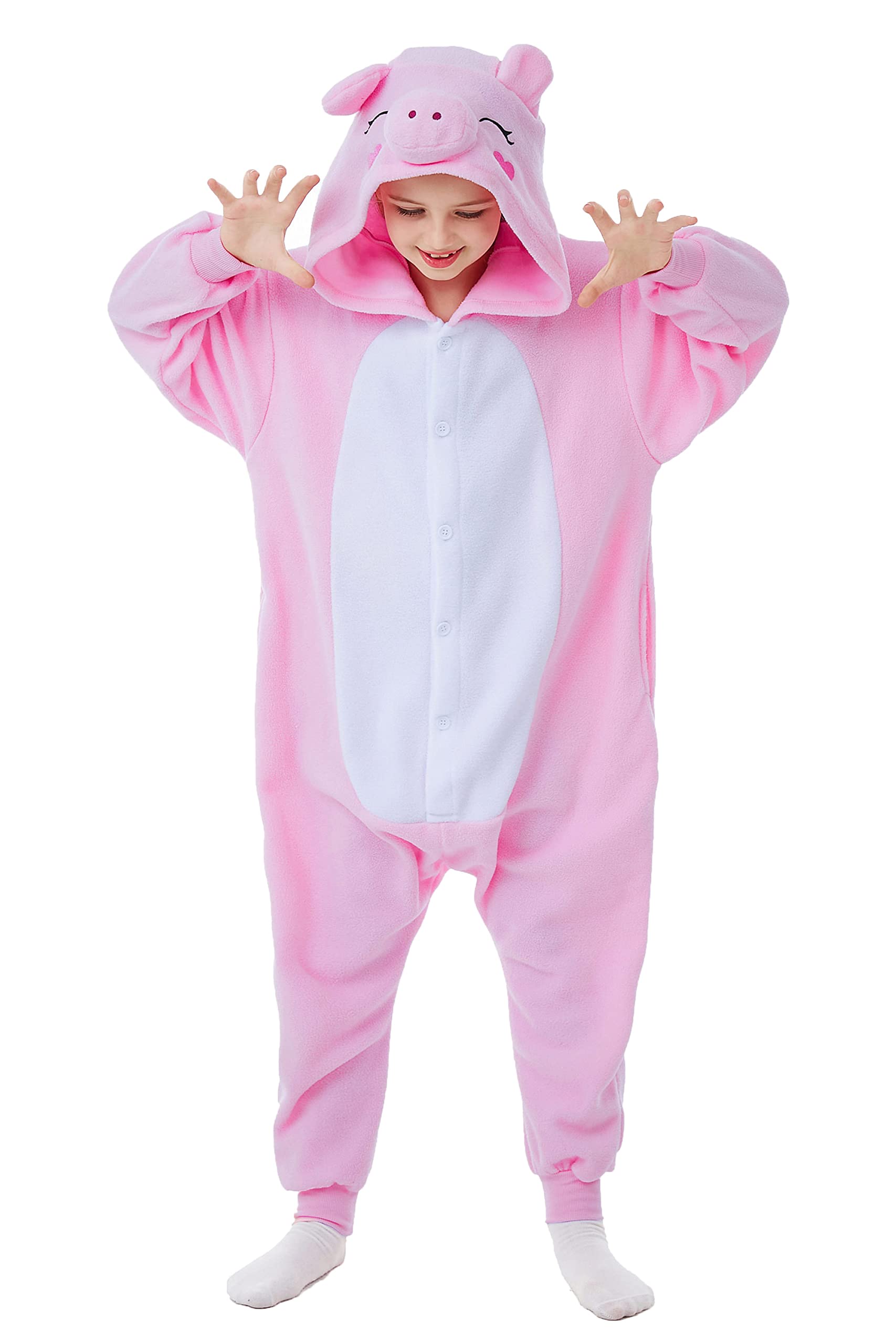 CANASOUR Pig Onesie Kids Halloween Cosplay Costume Girls One Piece Pjs Anime Unisex Hoodie Pajamas Pink For 8-10 Years Boys Part