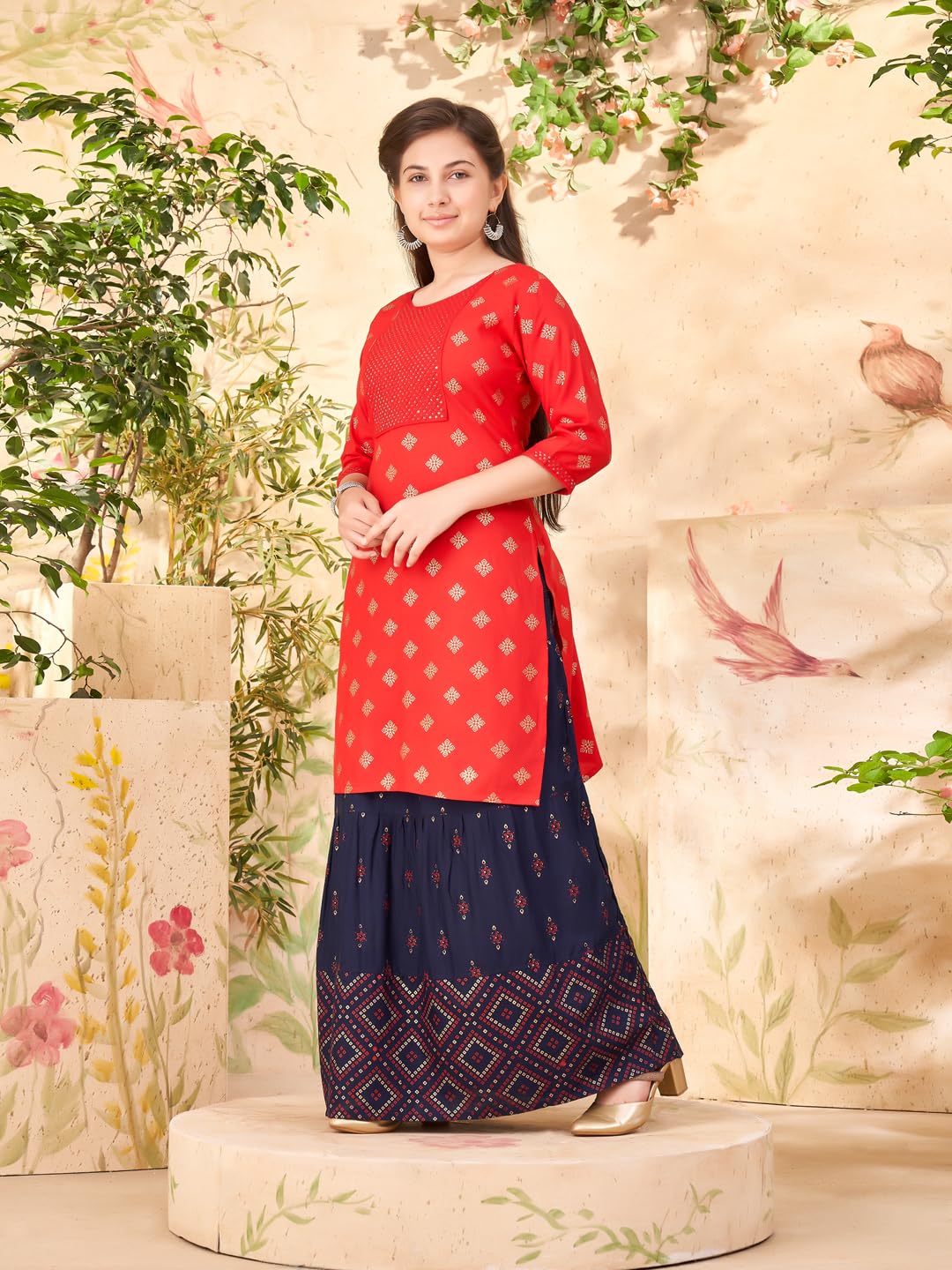 Aarika Girls Red Colour Embroidery Rayon Kurti (9-16 Years)