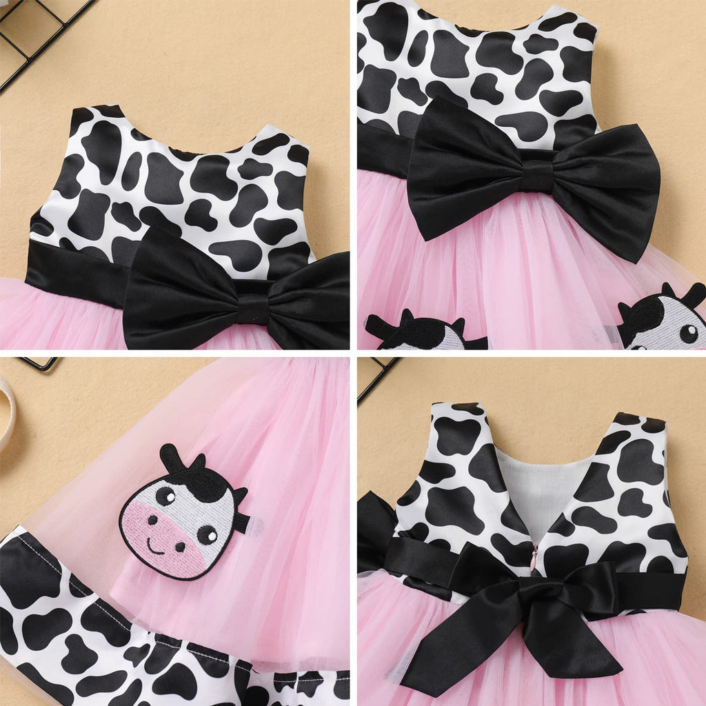 Newborn Toddler Baby Girl Green Christmas Outfits 2PCS Halloween Cow Princess Birthday Tea Party Tutu Dress Bow Cake Smash Layer