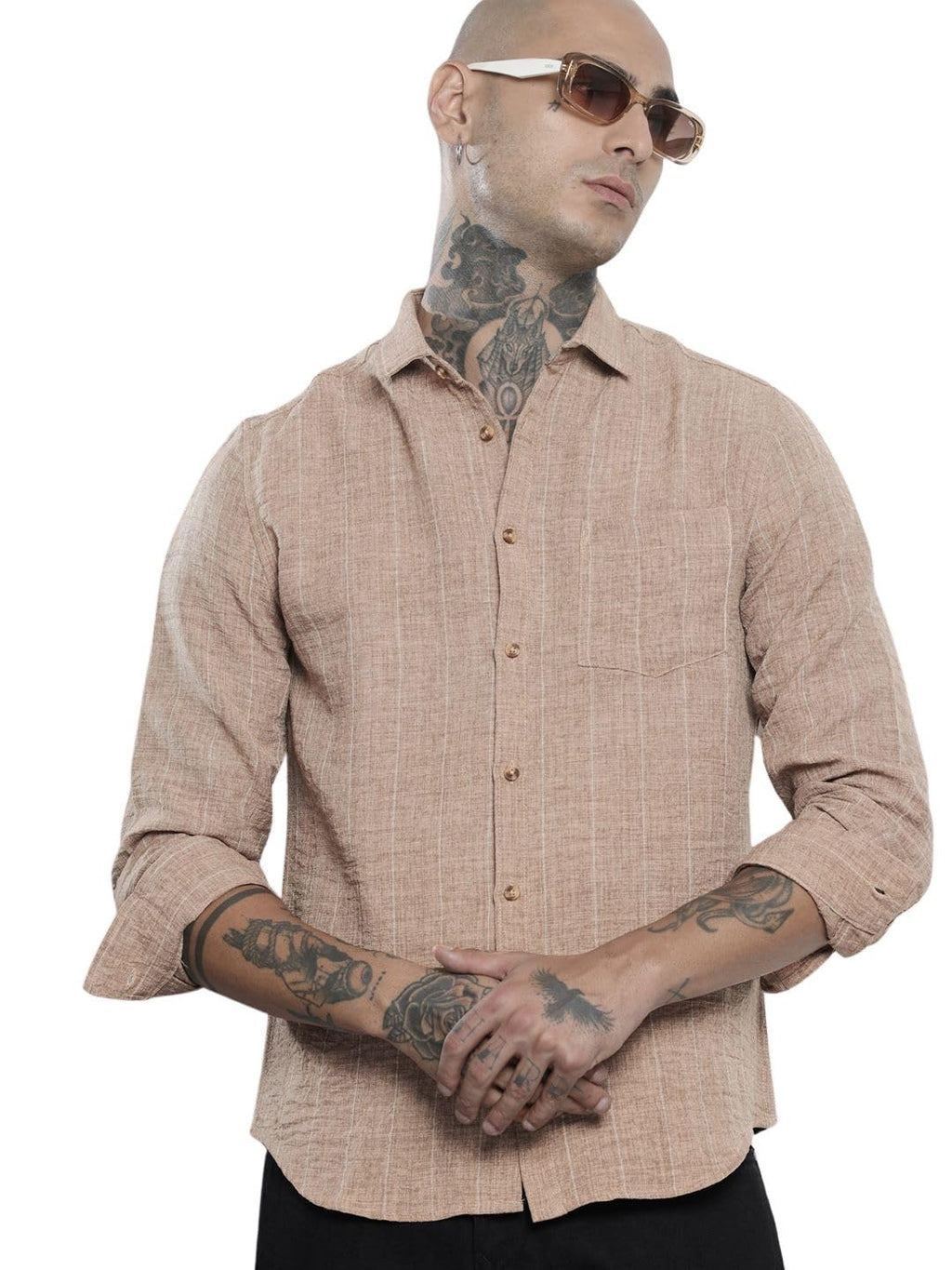 The Indian Garage Co Mens Slim Fit Vertical Striped Long Sleeves Shirt