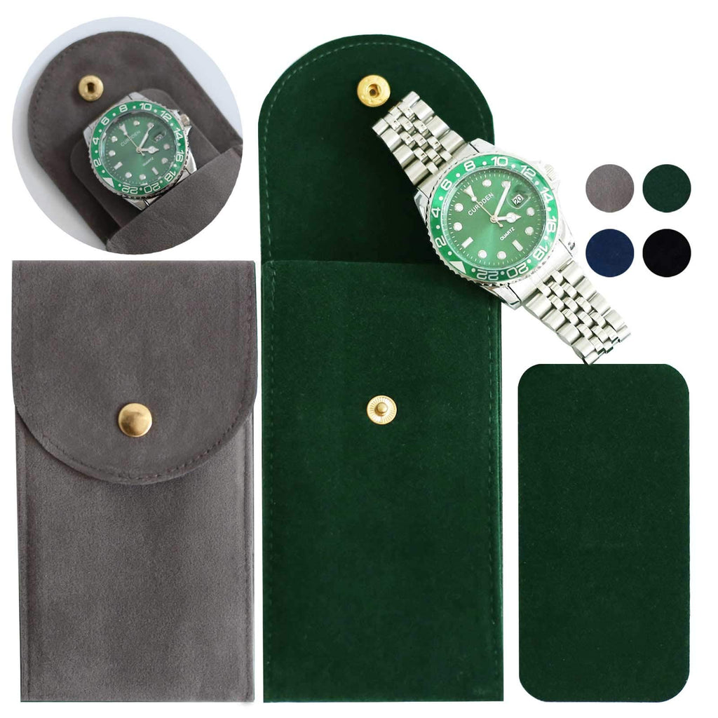 Besforu 4 PCS Watch Travel Case for Men and Women Portable Velvet Watch Pouch Watch Storage Bag and Organizer (1BLACK+1GREEN+1BL