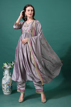 Pratham Blue WomenS Silk Embroidered Anarkali Kurta Palazzos With Dupatta |Kurta Set For Women |Women Kurta |Women Embroidered