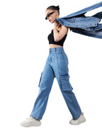 Dolce Crudo Womens Wide Leg High Rise Clean Look Regular Length Stretchable Patch Pocketed Denim Jeans (DOSS24DEN67-05-115-26, 
