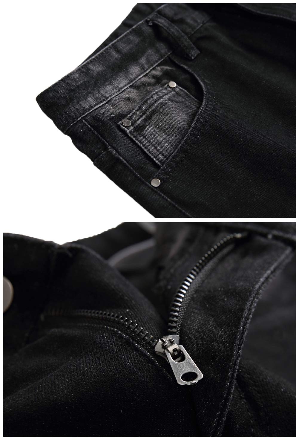 LZLER Men's Black Jeans Ripped Flex Denim Mens Fashion Jeans Revival Biker Moto Size 38