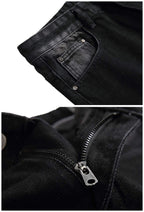 LZLER Men's Black Jeans Ripped Flex Denim Mens Fashion Jeans Revival Biker Moto Size 38