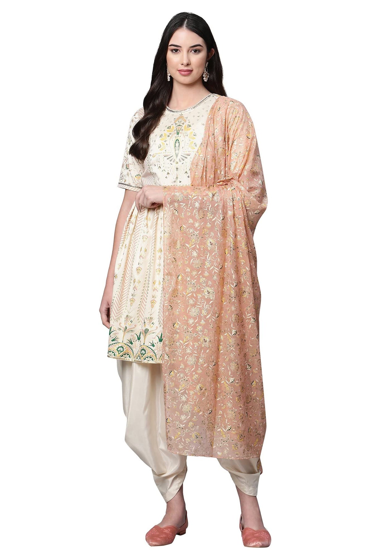 Aurelia Womens Viscose Blend Kurta & Dhoti & Dupatta (23FED10518-506277_White_S