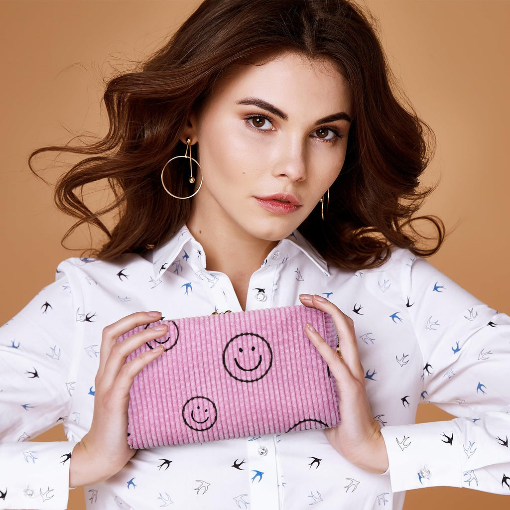Photect 3 Pcs Corduroy Cosmetic Bag Smile Face Aesthetic Preppy Makeup Bag Corduroy Toiletry Aesthetic Pouch Travel Smile Bags