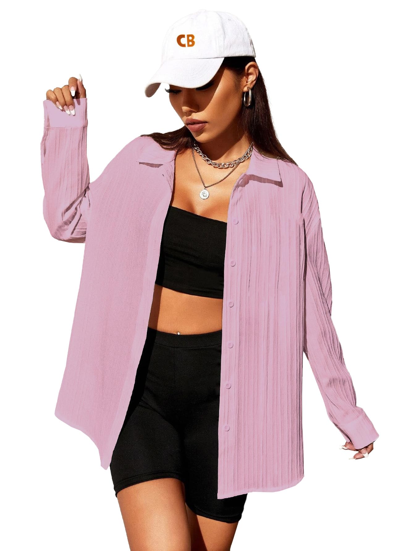 CB-COLEBROOK Oversized Textured Beach Summer Shirt for Women | Shirt for Women Stylish Western | Women Long Shirt Top | Women Ca