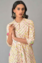 W Light Orange Floral Printed Straight Long Lace Kurta For Women
