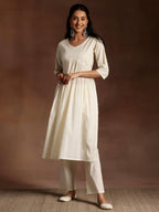 Libas Womens Cotton Embroidered Regular Fit Kurta Set (35214_Off White