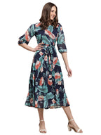 Preneum WomenS Maxi Fit & Flare Latest Style Print Georgette Regular Sleeves Casual Summer Maxi | Festival & Occasion, Navy Blu