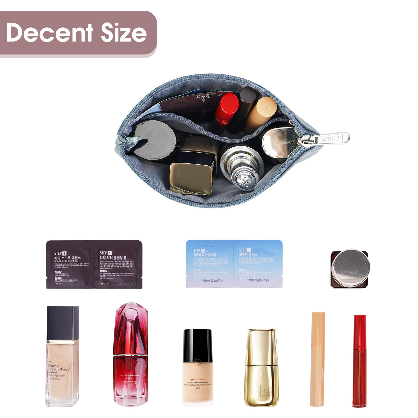 Narwey Small Makeup Bag for Purse Vegan Leather Travel Makeup Pouch Mini Cosmetic Bag Zipper Pouch for Women